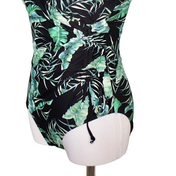 Niptuck Green‎ Jungle Tropical Ruched Wrap 1pc Moderate Coverage Swimsuit sz 6 - Picture 4 of 12